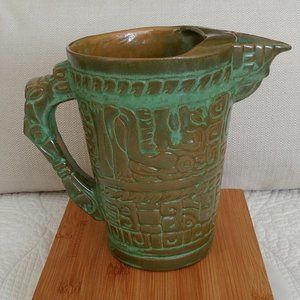 Vintage Frankoma Prairie Sage  Green Aztec Pitcher 7M